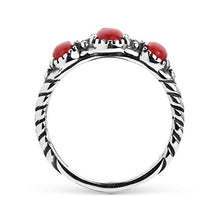 Load image into Gallery viewer, American West Sterling Silver Red Coral Gemstone 3-Stone Ring Size 9
