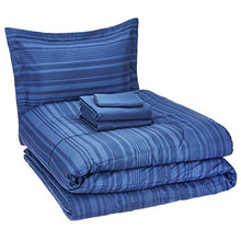 Load image into Gallery viewer, AmazonBasics 5-Piece Light-Weight Microfiber Bed-In-A-Bag Comforter Bedding Set - Twin or Twin XL, Blue Calvin Stripe
