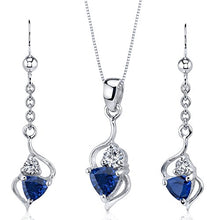 Load image into Gallery viewer, Created Sapphire Pendant Earrings Necklace Set Sterling Silver Trillion Cut 2.25 Carats
