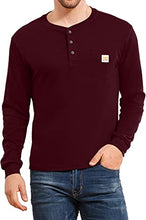 Load image into Gallery viewer, YTD Mens Long Sleeve Henley T-Shirt Fashion Casual Big &amp; Tall Shirts with Pocket Medium Wine Red
