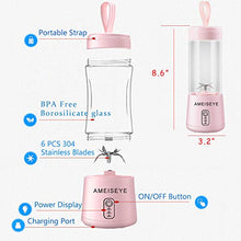 Load image into Gallery viewer, Portable Blender - Personal Size Juicer Cup Fruit Shakes Smoothie Mixer with 2600mAh Rechargeable Battery, Six Blades for Home,Travel,Sports,Gym (Pink)
