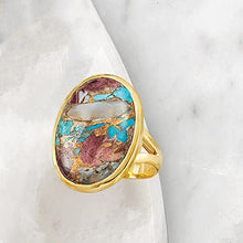 Load image into Gallery viewer, Ross-Simons Oval Kingman Turquoise Ring in 18kt Gold Over Sterling. Size 7
