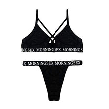Load image into Gallery viewer, YKARITIANNA Lingerie Plus Size Teddy Fashion Women Letter Solid Patchwork Hollow Sexy Lingerie Underwear G-String Set Black
