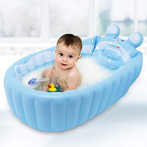 relaxing baby Inflatable Baby Bathtub, Newborn Baby Bathtub seat for Infant, Non-Slip Baby Pool for Sitting up, Portable Toddler tub Shower, Foldable Travel tub with Pool Toy &air Pump Accessories.