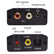 Load image into Gallery viewer, Analog to Digital Audio Converter, Tohilkel 2RCA R/L or 3.5 mm Jack Aux to Toslink SPDIF Optical and Coaxial, Support Dual Ports Output Simultaneously, with Power Adapter

