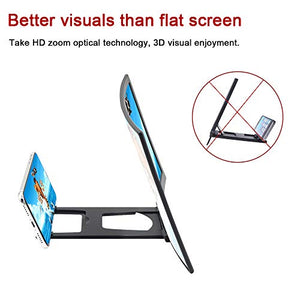 12'' 3D Curve Screen Magnifier for Cell Phone, HD Amplifier Projector Magnifing Screen Enlarger for Movies, Videos, and Gaming with Foldable Stand Compatible with All Smartphones (Black, 12 inch)