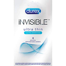 Load image into Gallery viewer, Condoms, Ultra Thin Lubricated Natural Latex, Durex Invisible Condoms, 8 Count - Ultra Sensitive, Lubricated, Transparent
