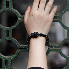Load image into Gallery viewer, Jewever Black Obsidian Fox Bracelet Stretch Natural Gemstone Healing Crystal Charm Foxes Jewelry Gifts for Women 10mm
