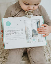 Load image into Gallery viewer, Muslin Bamboo Baby Washcloths - Soft Organic Baby Wash Cloths Perfect for Newborn Sensitive Skin - Absorbent Baby Wipes, Burp Cloths or Face Towels - Set of 6-12x12 in(Feathers)
