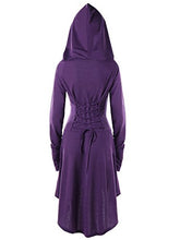 Load image into Gallery viewer, Gemijack Womens Renaissance Costumes Hooded Robe Lace Up Vintage Pullover High Low Long Hoodie Dress Cloak Purple
