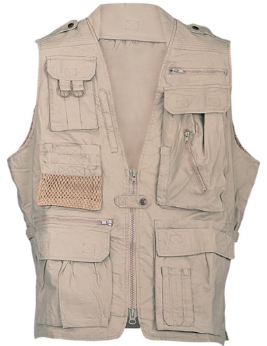 Humvee HMV-VS-K-M Medium Cotton Safari Vest with Extra Pockets, Khaki
