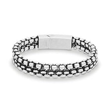 Load image into Gallery viewer, Steve Madden Men's 8" Polished Double Strand Box Chain Bracelet in Stainless Steel
