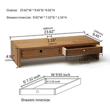 Load image into Gallery viewer, Kirigen Wood Monitor Stand with 2 Drawers - Computer Arm Riser Desk Storage Organizer,Speaker TV Laptop Printer Stand with Pen Slot and Cable Management,Dark Brown Desktop Shelf for Office DBR-2PMJ

