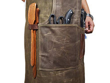 Load image into Gallery viewer, One Size Fits Utility Apron | Adjustable Cross-Back Straps | Multi-Use Shop Apron With Tool Pockets By Aaron Leather (Canvas - Green)
