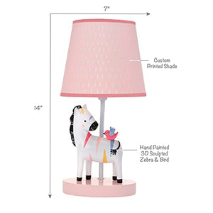 Lambs & Ivy Jazzy Jungle Zebra White/Peach Nursery Lamp with Shade & Bulb