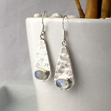 Load image into Gallery viewer, Genuine Adularescence MOONSTONE Gemstones, 925 Sterling Silver, Long (1.57&quot; with hooks) Earring Jewelry.
