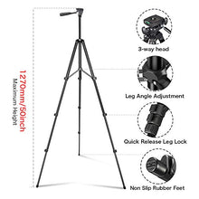 Load image into Gallery viewer, UBeesize Phone Tripod, 51&quot; Adjustable Travel Video Tripod Stand with Cell Phone Mount Holder &amp; Smartphone Bluetooth Remote, Compatible with iPhone/Android (Black)
