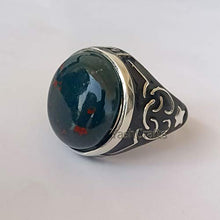 Load image into Gallery viewer, Blood Stone Ring For Mens / 925 Silver Statement Ring/Natural BloodStone Round Cab Gemstone Ring/Arabic Style Ring For Mens/Handmade Jewelry, Gift for Mens

