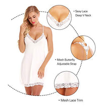 Load image into Gallery viewer, RSLOVE Women Full Slip Sleepwear Lace Lingerie Chemises V-Neck Babydoll Nightgown Dress White L
