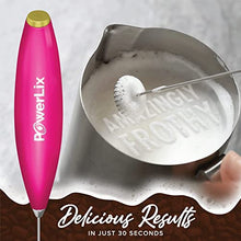 Load image into Gallery viewer, PowerLix Milk Frother Handheld Battery Operated Electric Whisk Foam Maker For Coffee, Latte, Cappuccino, Matcha, Hot Chocolate, Durable Mini Drink Mixer With Stainless Steel Stand Included(BP))
