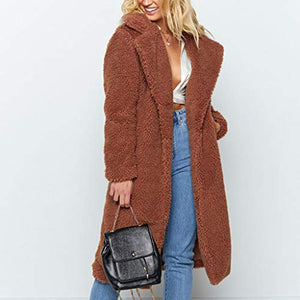 WYTong Winter Maxi Coat For Womens Fashion Warm Faux Fur Coat Jacket Casual Solid Long Parka Outerwear(Brown,L)
