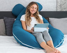Load image into Gallery viewer, AngQi Full Body Pregnancy Pillow with Cooling Jersey Cotton Cove - Long U Shaped Maternity Body Pillow for Pregnant Women - 65in Pregnancy Pillows for Back Support - King Size (Navy)
