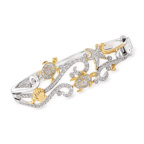 Ross-Simons 0.25 ct. t.w. Diamond Sea Life Bangle Bracelet in Sterling Silver With 18kt Gold Over Sterling. 7 inches