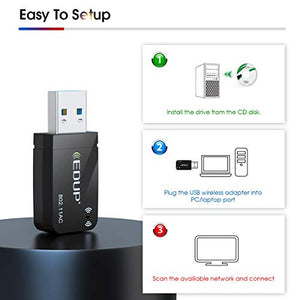 1300Mbps USB 3.0 Wireless WiFi Adapter for PC, USB Wi-Fi Dongle AC Mini Network Adapters 802.11ac 2.4GHz/5GHz Built-in Antenna for Windows 10/7/8/8.1/XP Mac OS 10.6-10.15
