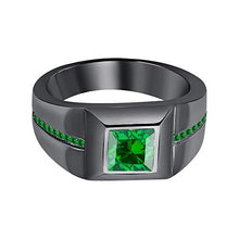 Load image into Gallery viewer, RUDRAFASHION Princess Cut Green Emerald 14K Black Gold Over Sterling Silver Men's Engagement Solitaire Wedding Ring
