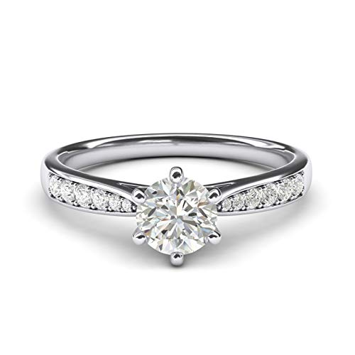 14k white gold 1.0 CT Classic 6-Prong Simulated Diamond Engagement Ring Graduated Side Stones Promise Bridal Ring (5)