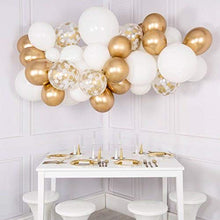 Load image into Gallery viewer, 50 Pieces Gold, White and Gold Confetti Balloons | PREFILLED 14 Inch Latex, Metallic, Confetti Balloons for Party, Decorations, Wedding &amp; Bridal (with Ribbon)
