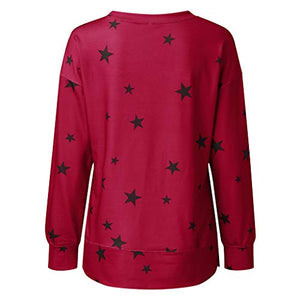 Women Pullover Long Sleeve Crew Neck Casual Sweatshirt Star Print Pullover Tops