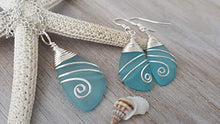 Load image into Gallery viewer, Handmade in Hawaii, Wire wrapped turquoise bay blue sea glass Necklace+Earrings Set,&quot;December Birthstone&quot;, (Hawaii Gift Wrapped, Customizable Gift Message)

