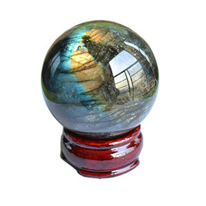 FHNP367 Labradorite Sphere Natural Labradorite Ball 2.5 inches Crystal Sphere with The Wood Stand