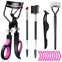 Load image into Gallery viewer, Eyelash Curlers Eyebrow Brush Kit for Women w Lash Curler, Eyelash Comb Seperator, Mascara Brushes, Eyelash Extension Tweezers, Angled Eyebrow Brush and Comb, 10 Silicone Refills Pads for Lash &amp; Brow
