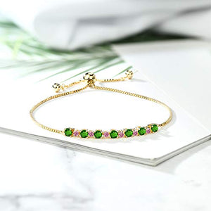 Gem Stone King 1.10 Ct Green Simulated Tsavorite Pink Lab Grown Diamond 18K Rose Gold Plated Silver Bracelet