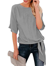 Load image into Gallery viewer, OURS Women's Casual Knot Tie Front Long Sleeve T Shirt Blouses Tops (XL, Gray)
