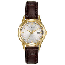 Load image into Gallery viewer, Citizen Women's Eco-Drive Dress Classic Watch in Gold Tone Stainless Steel with Brown Leather strap, Champagne Dial (Model: FE1082-05A)
