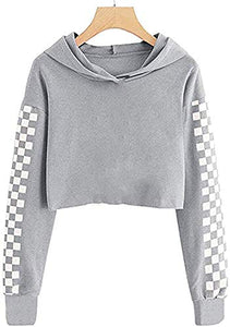 Crop Tops Hoodies for Teen Girls Clothes Kids Cute Long Sleeve Shirts Checkered Sweatshirts and Sweatpants 2 Piece Outfits Sweatsuit Clothing Sets Gray Grey, 9-10 Years