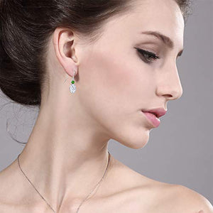 14K White Gold Dangle Earrings Forever Brilliant (GHI) Oval 3.00ct (DEW) Created Moissanite by Charles & Colvard and Simulated Tsavorite