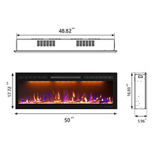 Load image into Gallery viewer, Mystflame 50 inch Electric Fireplace - Ultra Slim Frame - in Wall Recessed &amp; Wall Mounted - Multicolor Flame - Log &amp; Crystal Hearth - 1500/750 Watt Heater - Remote Control &amp; Touch Screen - Timer
