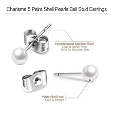 Load image into Gallery viewer, Charisma 3-7mm Composite Pearl Earrings Round Ball Pearls Stud Earrings Hypoallergenic 5 Pairs Mixed Sizes Imitation Pearl Earrings Set for Girls Women
