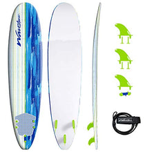 Load image into Gallery viewer, Wavestorm Classic Soft Top Foam 8ft Surfboard | Surfboard for Beginners and All Surfing Levels | Complete Board Set Including Accessories | Leash and Fins, Blue Brushed
