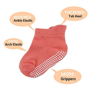 AVANTMEN Baby Socks with Grips Non Slip for Babies Girls Boys Toddlers Infants Kids Ankle Socks Anti Skid 6/12 Pack (12 Pack Girls - Assorted Solid, 1-3T)