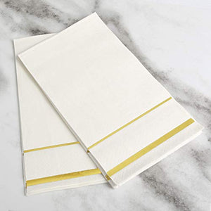 GLAM Dinner Napkins, Gold Trim, 100 Pack - 8x4 Inches Paper Napkins - Wedding Napkins, Disposable - Party Napkins, White and Gold