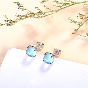 Fansilver Moonstone Earrings 925 Sterling Silver Rainbow Moonstone Stud Earrings Tiny Small Earrings Moonstone Jewelry for Women Hypoallergenic Earrings