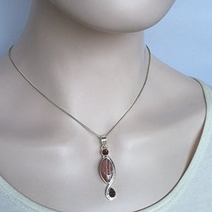 CZgem Rhodochrosite Pendant, 925 Sterling Silver Nature Handmade Boho Shape, 2"