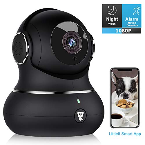 Indoor Security Camera, Littlelf 1080P Home WiFi Wireless IP Camera for Pet/Baby Monitor with Motion Tracking, 2-Way Audio, Night Vision Cloud (Black)