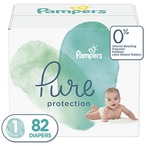 Diapers Newborn/Size 1 (8-14 lb), 82 Count - Pampers Pure Protection Disposable Baby Diapers, Hypoallergenic and Unscented Protection, Super Pack