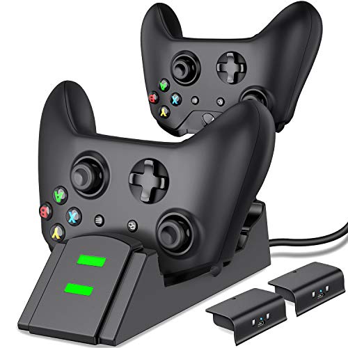 Controller Charger for Xbox one, Controller Charging Station Compatible with Xbox One/One X/One S/One Elite, Dual Charging Dock with 2 x 1200mAh Rechargeable Battery Packs…